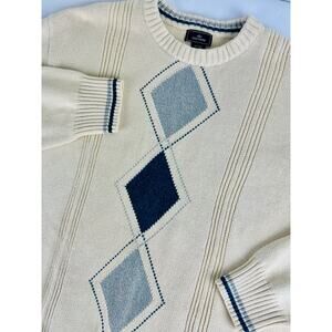 Dockers Men's XXL 2XL Cream Blue Argyle Diamond Knit Sweater 100% Cotton Preppy